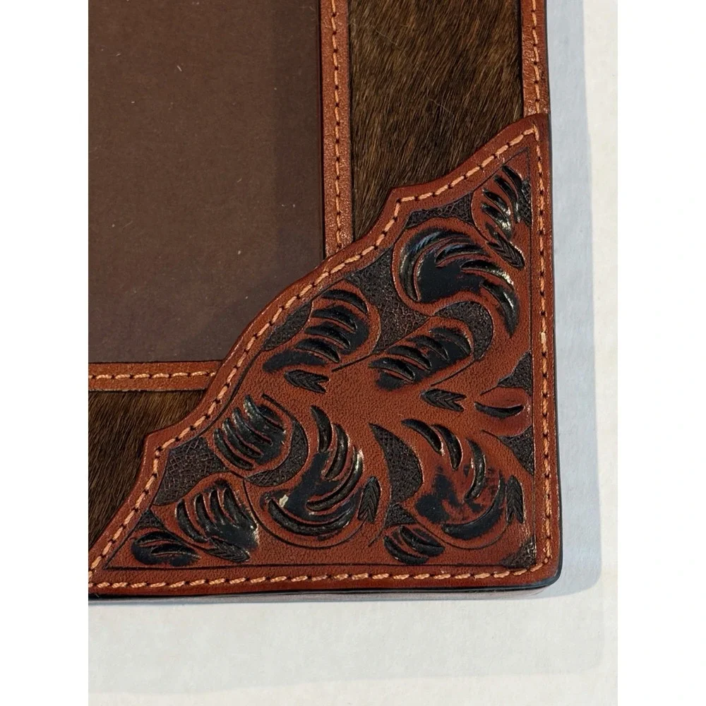 3D Belt Co Leather Cowhide Western Tooled 4x6‎ Photo Frame Rustic